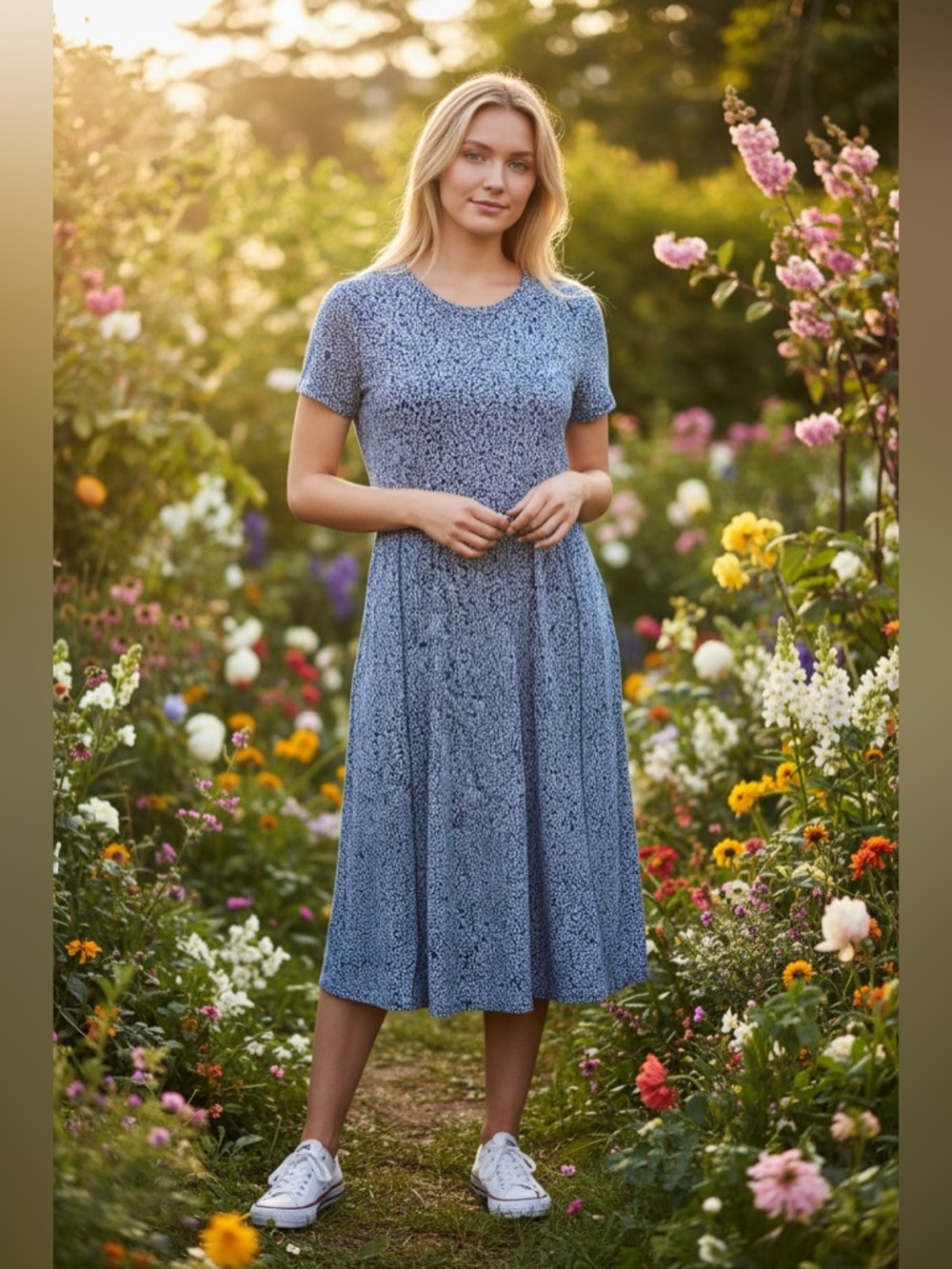 Helyo Fashion Blue Floral Midi Dress-EUC